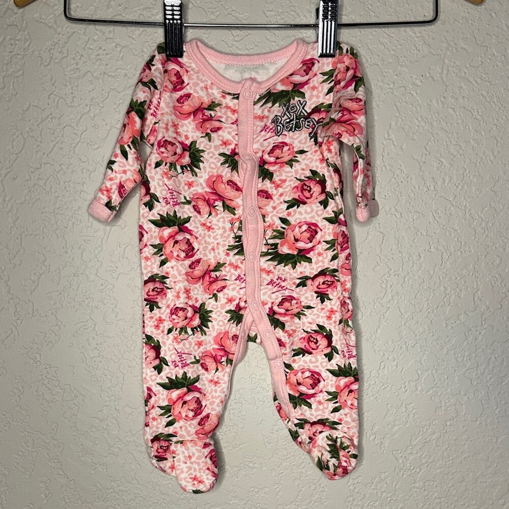 Betsey Johnson One Piece Suit Roses XO Logo Glitter Baby 3 months Onesie Snaps